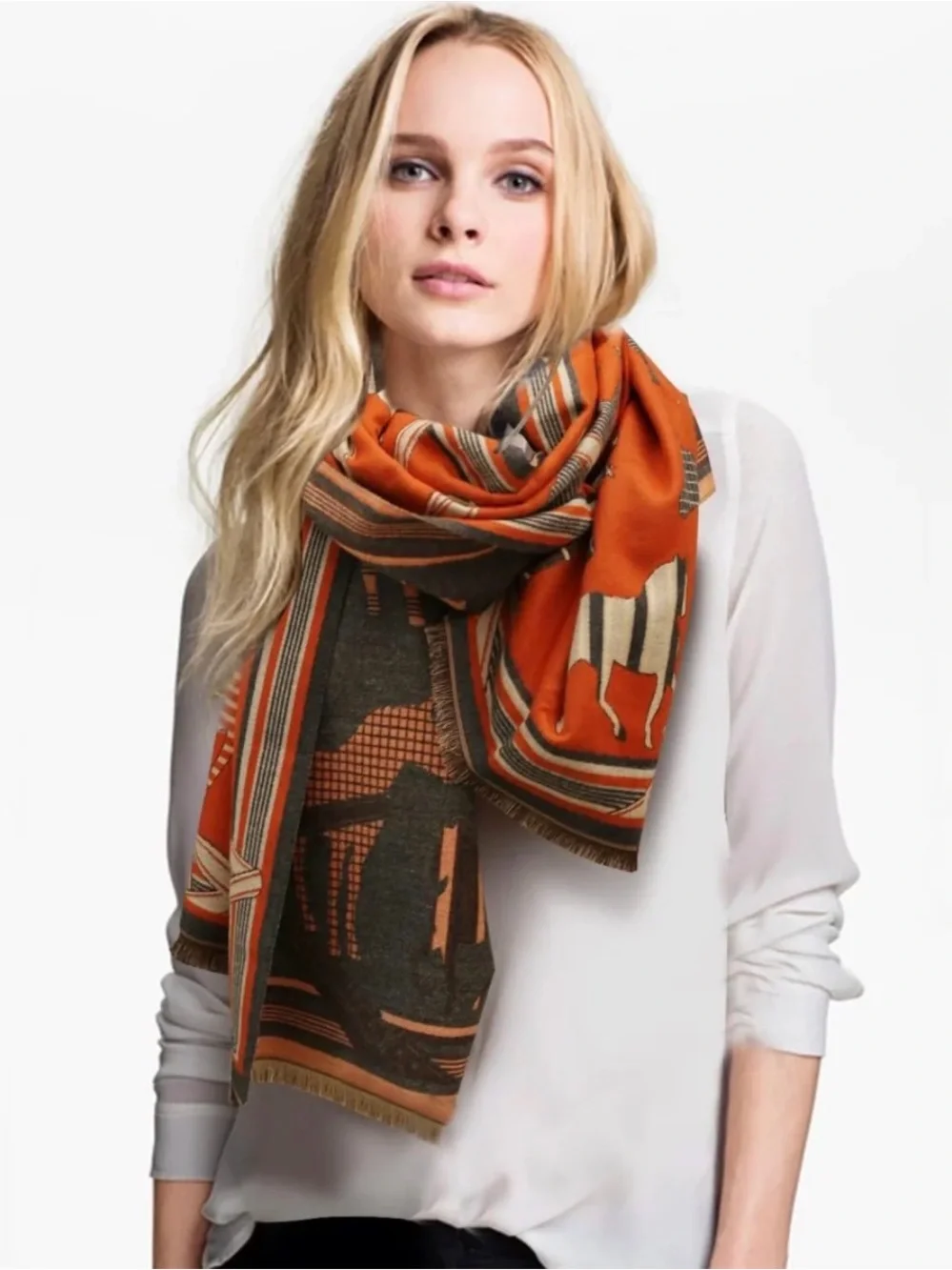 Classic Equestrian Orange & Gray Shawl